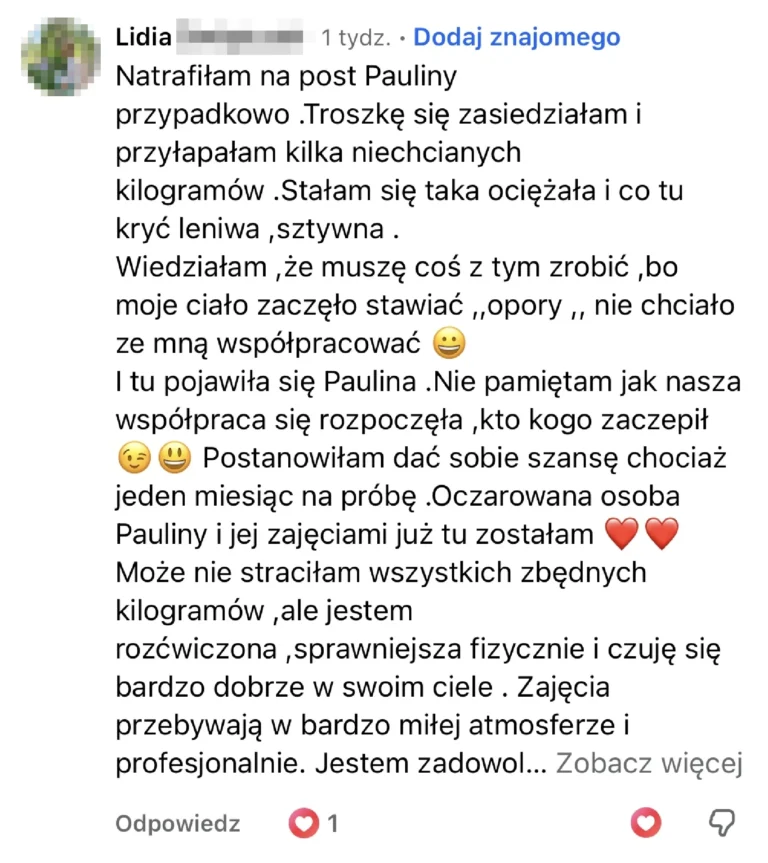 Opinia klientki o treningach z Pauliną Kwaskowicz